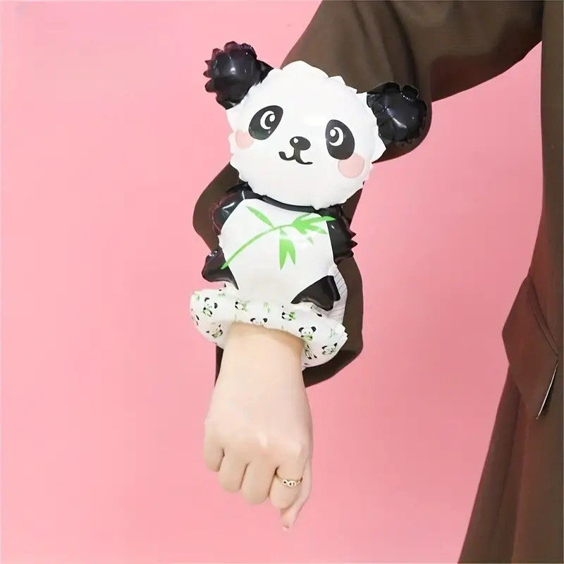 Balon din Folie Metalizata, Klevo, Figurine Animalute, Tip Bratara, Model Panda, 13 x 35 cm, Ambalaj Individual, Pai Inclus, Umflare cu Aer sau Heliu, Alb/Negru