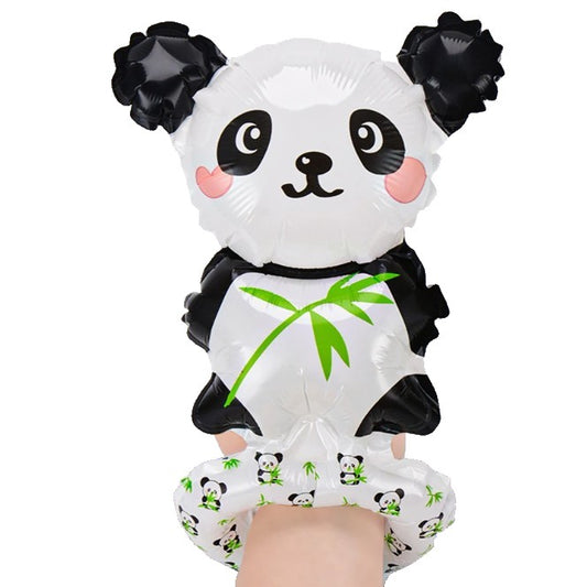 Balon din Folie Metalizata, Klevo, Figurine Animalute, Tip Bratara, Model Panda, 13 x 35 cm, Ambalaj Individual, Pai Inclus, Umflare cu Aer sau Heliu, Alb/Negru
