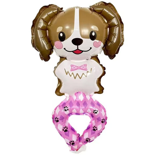 Balon din Folie Metalizata, Klevo, Figurine Animalute, Tip Bratara, Model Caine, Ambalaj Individual, Pai Inclus, Umflare cu Aer sau Heliu, Maro