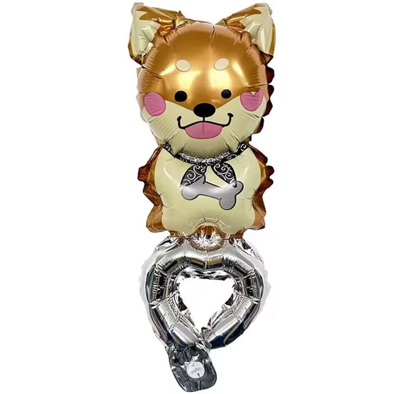 Balon din Folie Metalizata, Klevo, Figurine Animalute, Tip Bratara, Model Catel, Ambalaj Individual, Pai Inclus, Umflare cu Aer sau Heliu, Maro