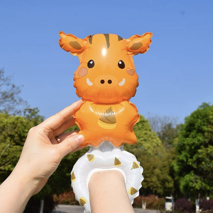 Balon din Folie Metalizata, Klevo, Figurine Animalute, Tip Bratara, Model Mistret, Ambalaj Individual, Pai Inclus, Umflare cu Aer sau Heliu, Portocaliu
