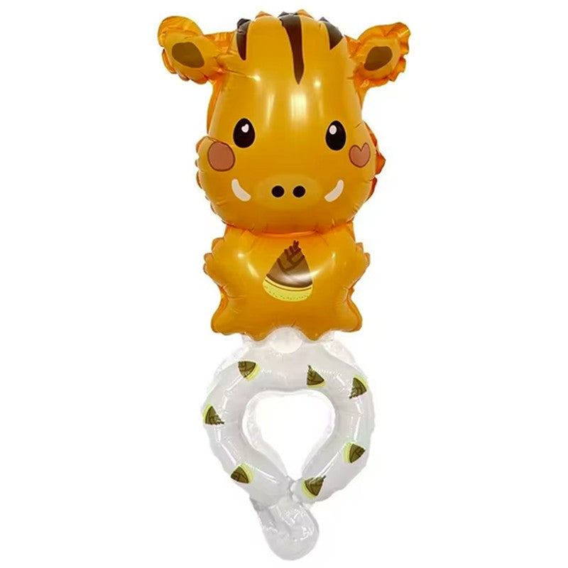 Balon din Folie Metalizata, Klevo, Figurine Animalute, Tip Bratara, Model Mistret, Ambalaj Individual, Pai Inclus, Umflare cu Aer sau Heliu, Portocaliu