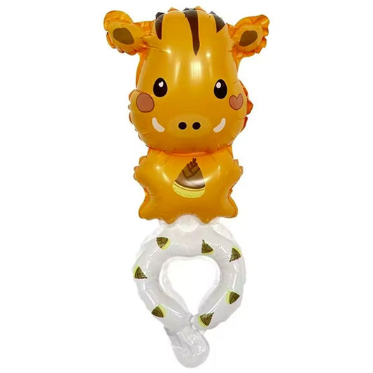 Balon din Folie Metalizata, Klevo, Figurine Animalute, Tip Bratara, Model Mistret, Ambalaj Individual, Pai Inclus, Umflare cu Aer sau Heliu, Portocaliu