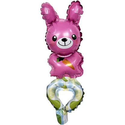 Balon din Folie Metalizata, Klevo, Figurine Animalute, Tip Bratara, Model Iepuras, Ambalaj Individual, Pai Inclus, Umflare cu Aer sau Heliu, Roz