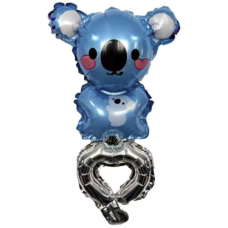 Balon din Folie Metalizata, Klevo, Figurine Animalute, Tip Bratara, Model Koala, Ambalaj Individual, Pai Inclus, Umflare cu Aer sau Heliu, Albastru