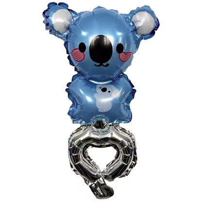 Balon din Folie Metalizata, Klevo, Figurine Animalute, Tip Bratara, Model Koala, Ambalaj Individual, Pai Inclus, Umflare cu Aer sau Heliu, Albastru