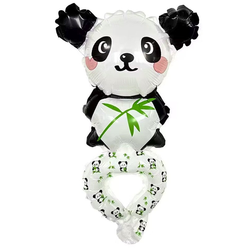 Balon din Folie Metalizata, Klevo, Figurine Animalute, Tip Bratara, Model Panda, Ambalaj Individual, Pai Inclus, Umflare cu Aer sau Heliu, Alb-Negru