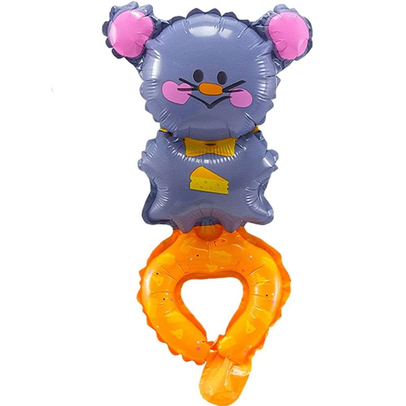 Balon din Folie Metalizata, Klevo, Figurine Animalute, Tip Bratara, Model Soricel, Ambalaj Individual, Pai Inclus, Umflare cu Aer sau Heliu, Gri