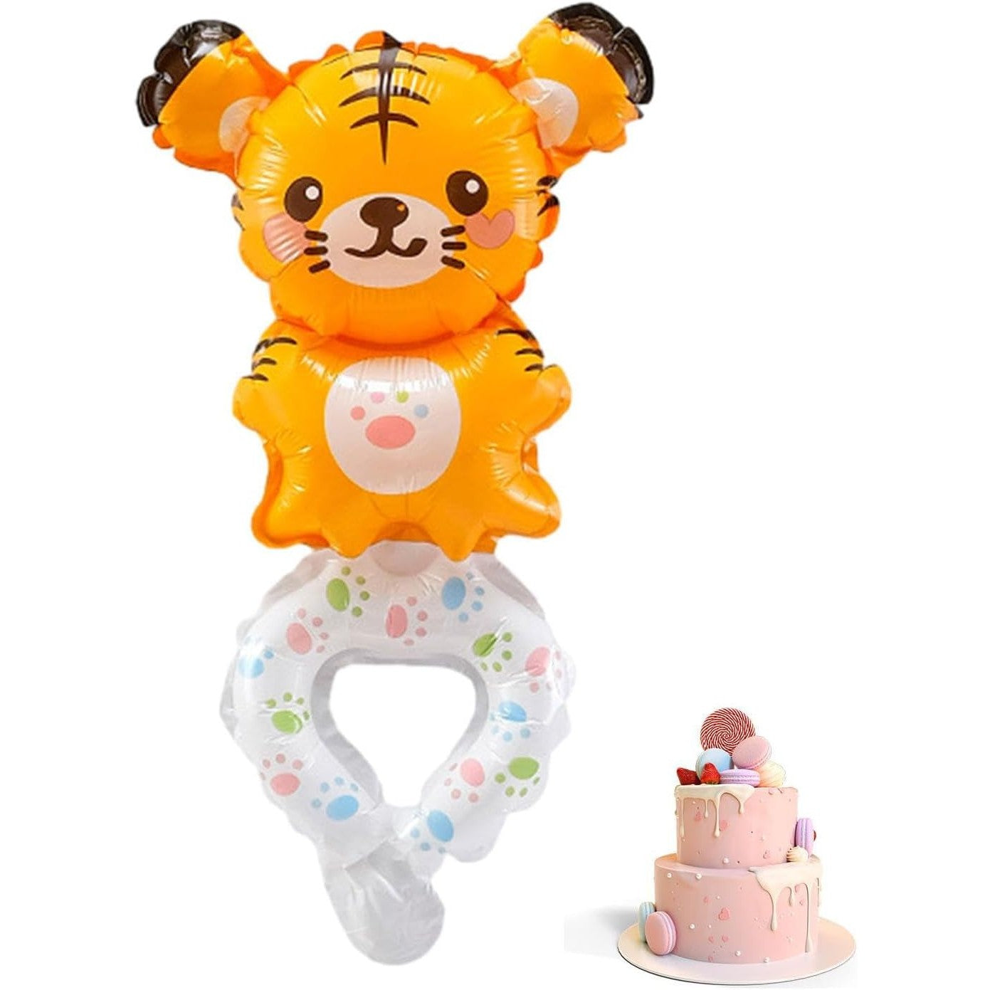 Balon din Folie Metalizata, Klevo, Figurine Animalute, Tip Bratara, Model Tigru, 17x34 cm, Ambalaj Individual, Pai Inclus, Umflare cu Aer sau Heliu, Maro