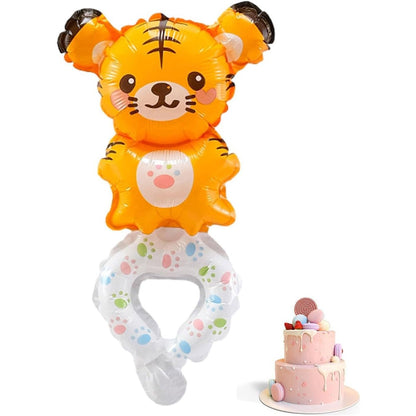 Balon din Folie Metalizata, Klevo, Figurine Animalute, Tip Bratara, Model Tigru, 17x34 cm, Ambalaj Individual, Pai Inclus, Umflare cu Aer sau Heliu, Maro