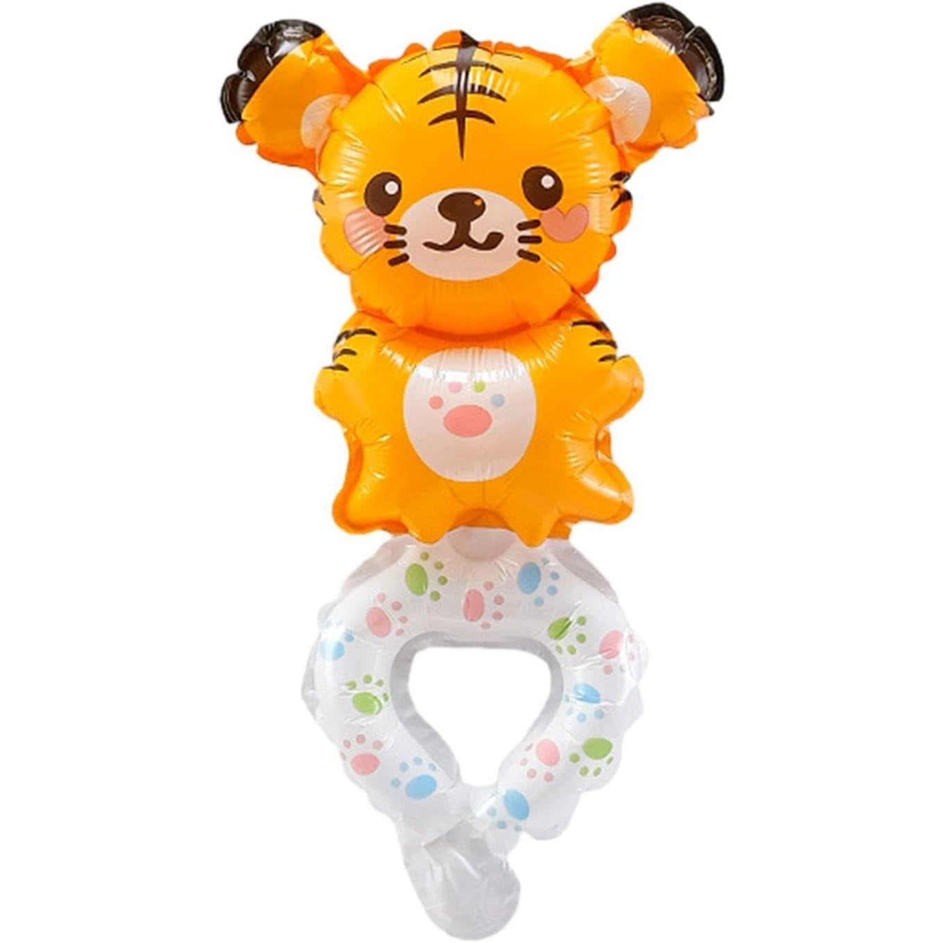 Balon din Folie Metalizata, Klevo, Figurine Animalute, Tip Bratara, Model Tigru, 17x34 cm, Ambalaj Individual, Pai Inclus, Umflare cu Aer sau Heliu, Maro