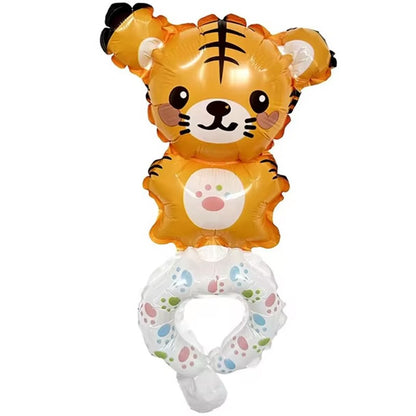 Balon din Folie Metalizata, Klevo, Figurine Animalute, Tip Bratara, Model Tigru, Ambalaj Individual, Pai Inclus, Umflare cu Aer sau Heliu, Portocaliu