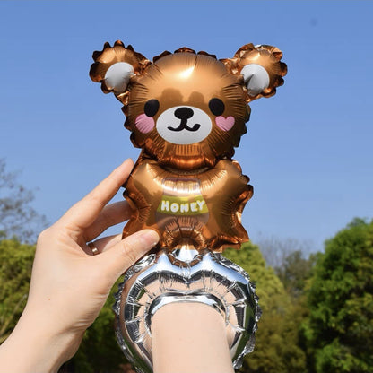 Balon din Folie Metalizata, Klevo, Figurine Animalute, Tip Bratara, Model Ursulet, Ambalaj Individual, Pai Inclus, Umflare cu Aer sau Heliu, Maro