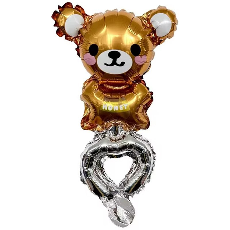 Balon din Folie Metalizata, Klevo, Figurine Animalute, Tip Bratara, Model Ursulet, Ambalaj Individual, Pai Inclus, Umflare cu Aer sau Heliu, Maro