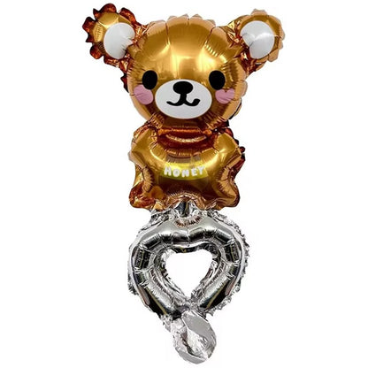 Balon din Folie Metalizata, Klevo, Figurine Animalute, Tip Bratara, Model Ursulet, Ambalaj Individual, Pai Inclus, Umflare cu Aer sau Heliu, Maro