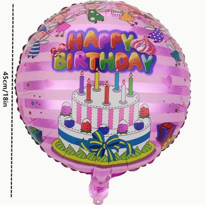 Balon din Folie Metalizata, Klevo, Figurine, Model 1, Happy Birthday, Tematica Aniversare, 45 cm, Ambalaj Individual, Pai Inclus, Umflare cu Aer sau Heliu, Multicolor