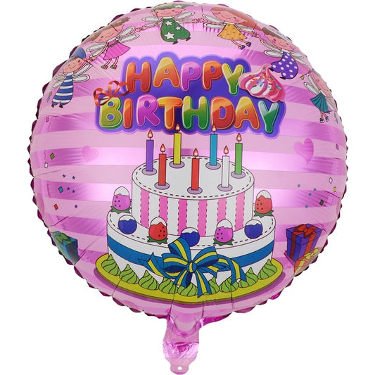 Balon din Folie Metalizata, Klevo, Figurine, Model 1, Happy Birthday, Tematica Aniversare, 45 cm, Ambalaj Individual, Pai Inclus, Umflare cu Aer sau Heliu, Multicolor