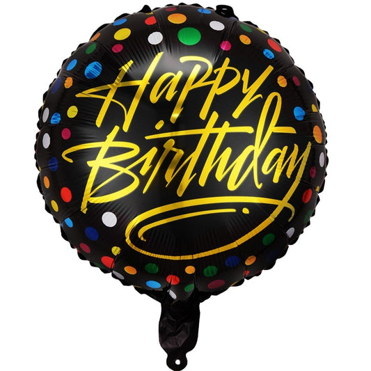 Balon din Folie Metalizata, Klevo, Figurine, Model 3, Happy Birthday, Tematica Aniversare, 45 cm, Ambalaj Individual, Pai Inclus, Umflare cu Aer sau Heliu, Multicolor