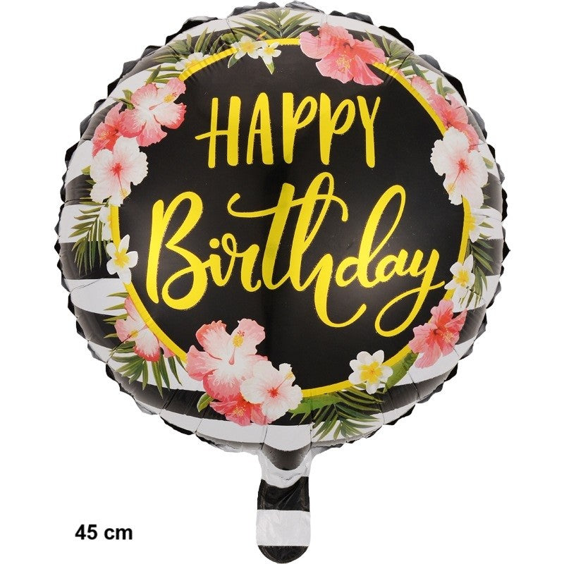 Balon din Folie Metalizata, Klevo, Figurine, Model 4, Happy Birthday, Tematica Aniversare, 45 cm, Ambalaj Individual, Pai Inclus, Umflare cu Aer sau Heliu, Multicolor