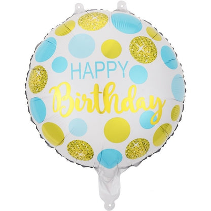 Balon din Folie Metalizata, Klevo, Figurine, Model 5, Happy Birthday, Tematica Aniversare, 45 cm, Ambalaj Individual, Pai Inclus, Umflare cu Aer sau Heliu, Multicolor