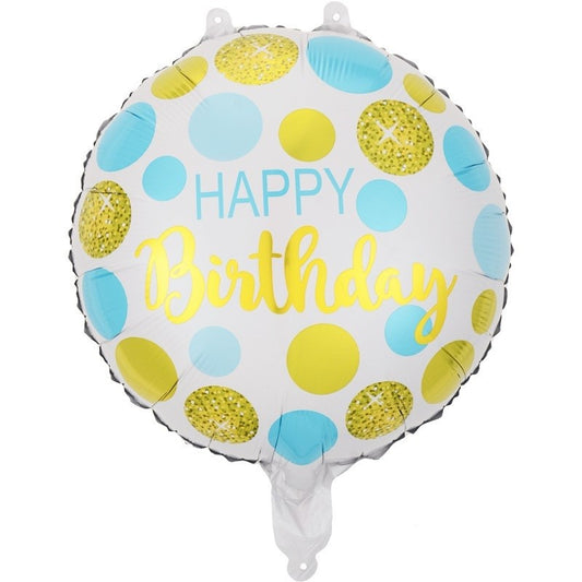 Balon din Folie Metalizata, Klevo, Figurine, Model 5, Happy Birthday, Tematica Aniversare, 45 cm, Ambalaj Individual, Pai Inclus, Umflare cu Aer sau Heliu, Multicolor