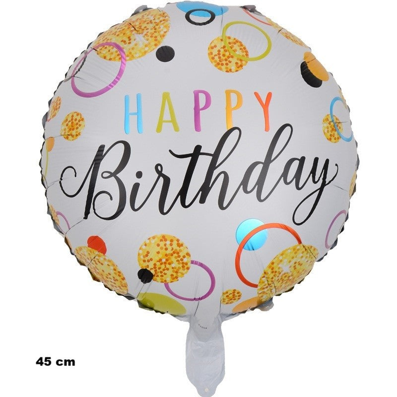 Balon din Folie Metalizata, Klevo, Figurine, Model 6, Happy Birthday, Tematica Aniversare, 45 cm, Ambalaj Individual, Pai Inclus, Umflare cu Aer sau Heliu, Multicolor