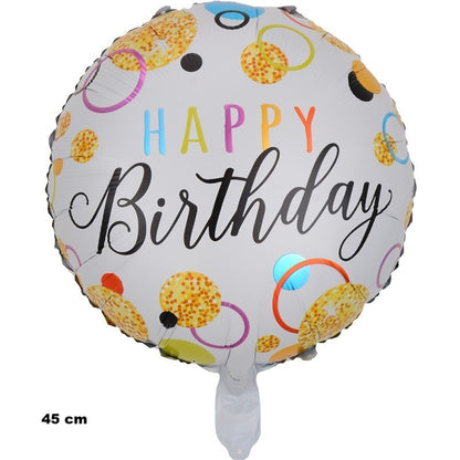 Balon din Folie Metalizata, Klevo, Figurine, Model 6, Happy Birthday, Tematica Aniversare, 45 cm, Ambalaj Individual, Pai Inclus, Umflare cu Aer sau Heliu, Multicolor