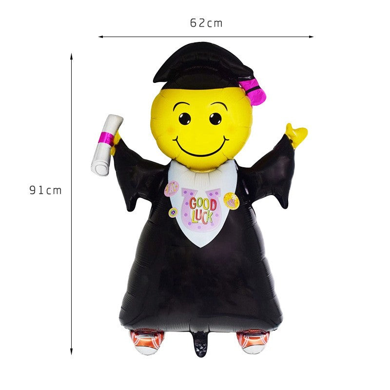 Balon din Folie Metalizata, Klevo, Figurina Absolvent, Tema Absolvire, 91x62 cm, Ambalaj Individual, Pai Inclus, Umflare cu Aer sau Heliu, Negru