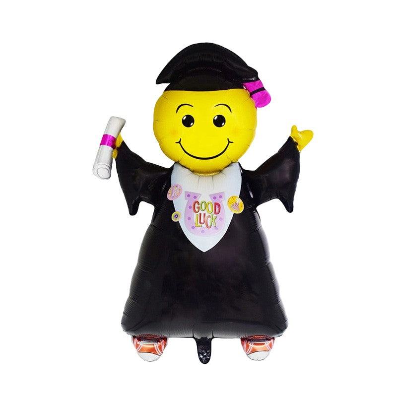 Balon din Folie Metalizata, Klevo, Figurina Absolvent, Tema Absolvire, 91x62 cm, Ambalaj Individual, Pai Inclus, Umflare cu Aer sau Heliu, Negru