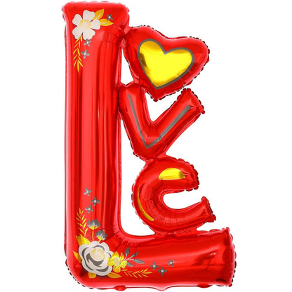 Balon din Folie Metalizata, Klevo, Figurine, Model LOVE, Tematica Iubire, 110x64 cm, Ambalaj Individual, Pai Inclus, Umflare cu Aer sau Heliu, Rosu