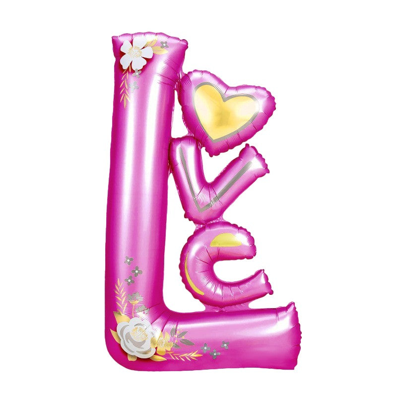 Balon din Folie Metalizata, Klevo, Figurine, Model LOVE, Tematica Iubire, 110x64 cm, Ambalaj Individual, Pai Inclus, Umflare cu Aer sau Heliu, Mov