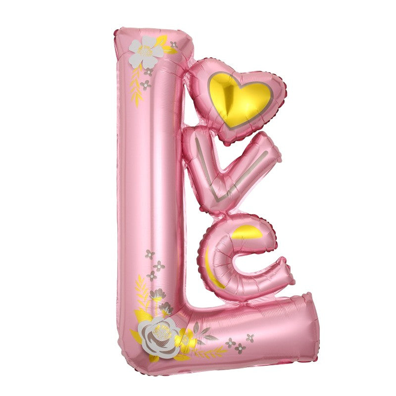 Balon din Folie Metalizata, Klevo, Figurine, Model LOVE, Tematica Iubire, 110x64 cm, Ambalaj Individual, Pai Inclus, Umflare cu Aer sau Heliu, Roz