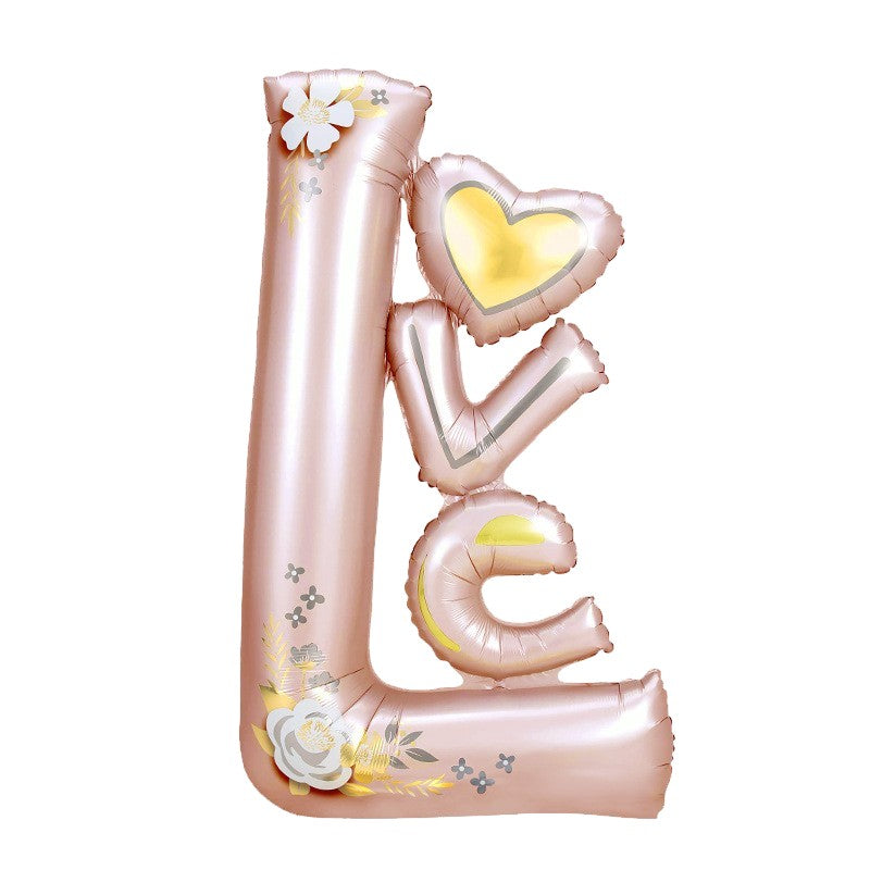Balon din Folie Metalizata, Klevo, Figurine, Model LOVE, Tematica Iubire, 110x64 cm, Ambalaj Individual, Pai Inclus, Umflare cu Aer sau Heliu, Roz Deschis