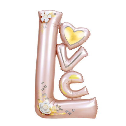 Balon din Folie Metalizata, Klevo, Figurine, Model LOVE, Tematica Iubire, 110x64 cm, Ambalaj Individual, Pai Inclus, Umflare cu Aer sau Heliu, Roz Deschis