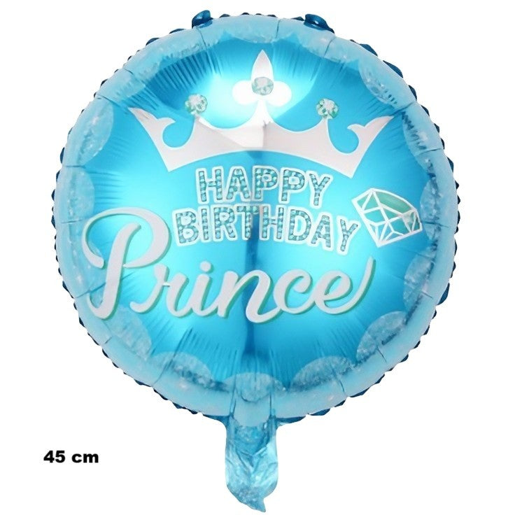 Balon din Folie Metalizata, Klevo, Figurine, Model Prince, Happy Birthday, Tematica Aniversare, 45 cm, Ambalaj Individual, Pai Inclus, Umflare cu Aer sau Heliu, Multicolor