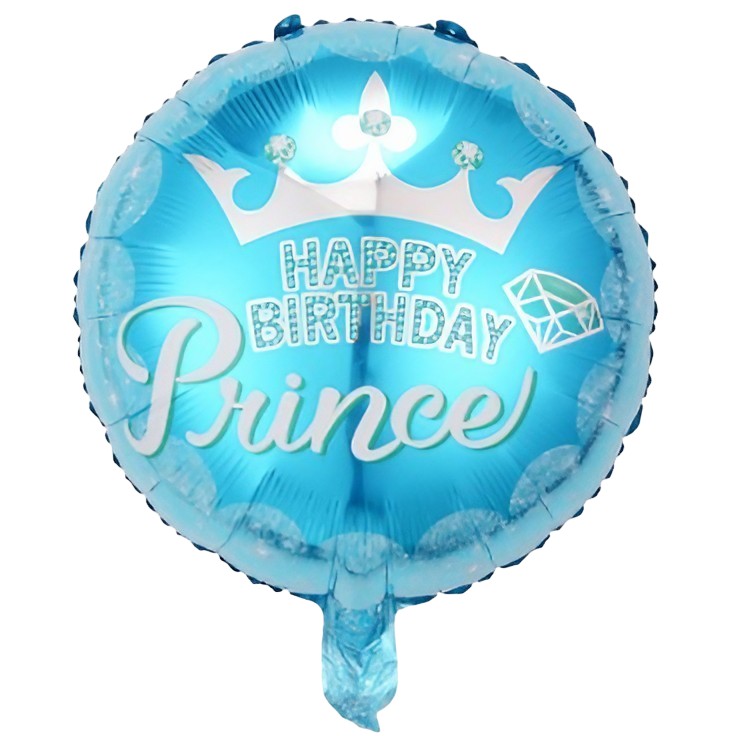 Balon din Folie Metalizata, Klevo, Figurine, Model Prince, Happy Birthday, Tematica Aniversare, 45 cm, Ambalaj Individual, Pai Inclus, Umflare cu Aer sau Heliu, Multicolor