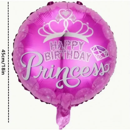 Balon din Folie Metalizata, Klevo, Figurine, Model Princess, Happy Birthday, Tematica Aniversare, 45 cm, Ambalaj Individual, Pai Inclus, Umflare cu Aer sau Heliu, Multicolor