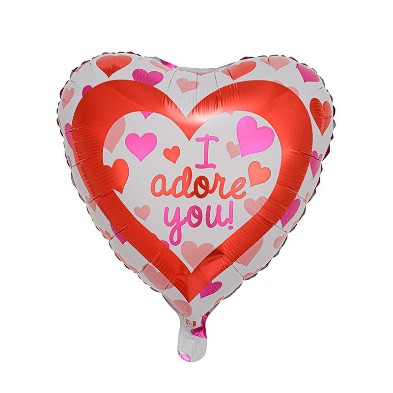 Balon din Folie Metalizată, Klevo, Forma de Inima, Model I Adore you, 45cm, Ambalaj Individual, Pai inclus, Umflare cu Aer sau Heliu, Rosu