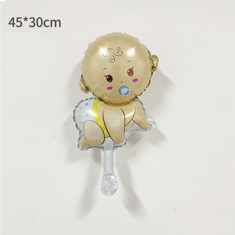 Balon din Folie Metalizata, Klevo, Mini Figurina, Model Bebelus Baietel, Tematica Gender Reveal, 45x25 cm, Ambalaj Individual, Pai Inclus, Umflare cu Aer sau Heliu, Multicolor