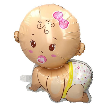 Balon din Folie Metalizata, Klevo, Mini Figurina, Model Bebelus Fetita, Tematica Gender Reveal, 45x25 cm, Ambalaj Individual, Pai Inclus, Umflare cu Aer sau Heliu, Multicolor