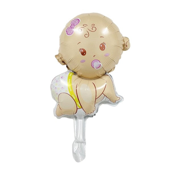 Balon din Folie Metalizata, Klevo, Mini Figurina, Model Bebelus Fetita, Tematica Gender Reveal, 45x25 cm, Ambalaj Individual, Pai Inclus, Umflare cu Aer sau Heliu, Multicolor