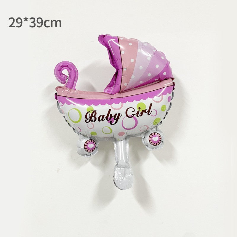 Balon din Folie Metalizata, Klevo, Mini Figurina, Model Carucior Bebelus, Tematica Gender Reveal, 39x29 cm, Ambalaj Individual, Pai Inclus, Umflare cu Aer sau Heliu, Roz