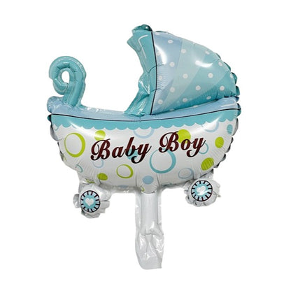 Balon din Folie Metalizata, Klevo, Mini Figurina, Model Carucior Bebelus, Tematica Gender Reveal, 39x29 cm, Ambalaj Individual, Pai Inclus, Umflare cu Aer sau Heliu, Albastru