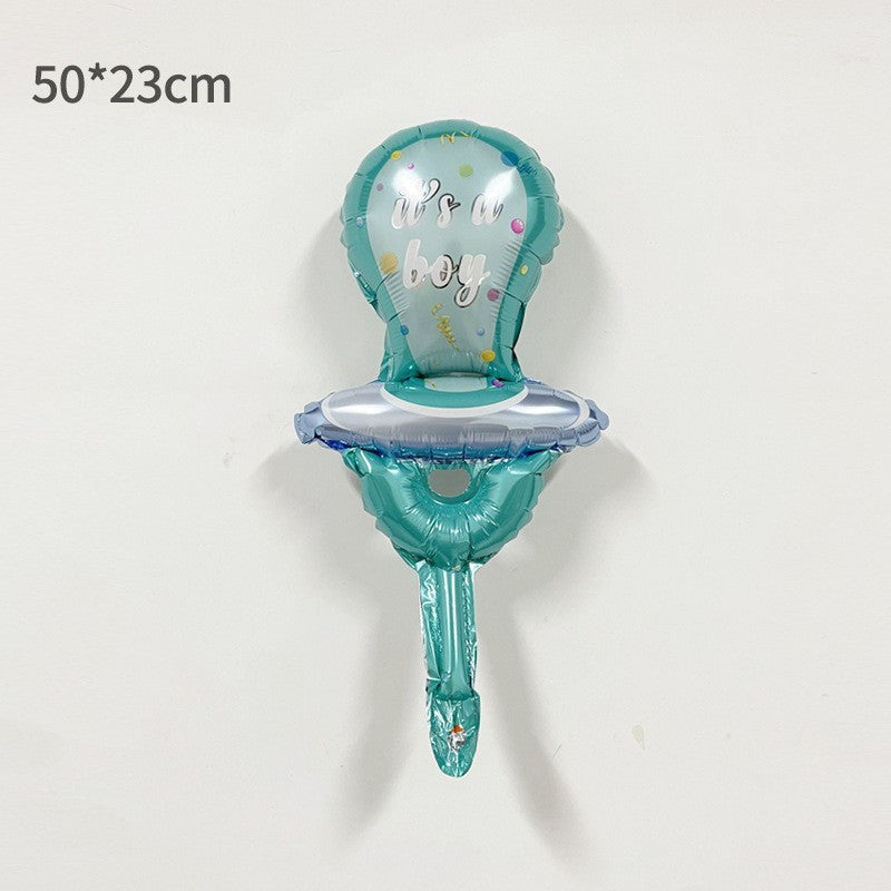 Balon din Folie Metalizata, Klevo, Mini Figurina, Model Suzeta, Tematica Gender Reveal, 23x50 cm, Ambalaj Individual, Pai Inclus, Umflare cu Aer sau Heliu, Albastru