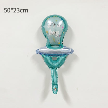 Balon din Folie Metalizata, Klevo, Mini Figurina, Model Suzeta, Tematica Gender Reveal, 23x50 cm, Ambalaj Individual, Pai Inclus, Umflare cu Aer sau Heliu, Albastru