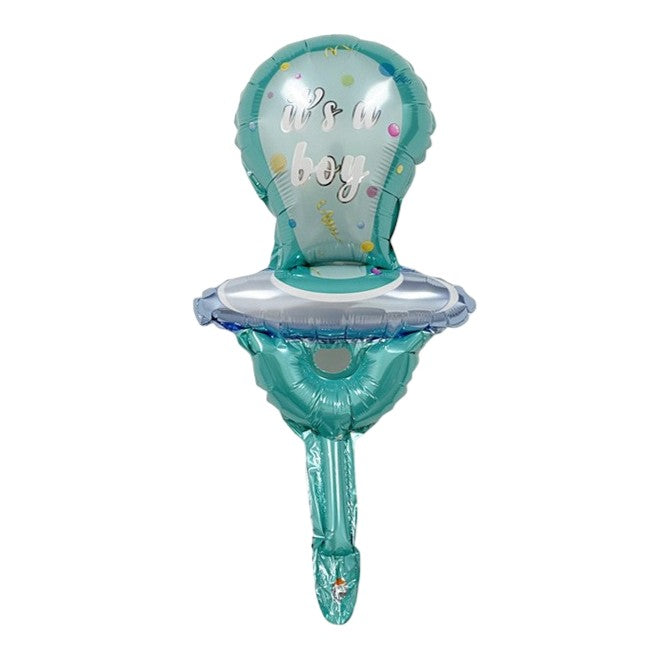 Balon din Folie Metalizata, Klevo, Mini Figurina, Model Suzeta, Tematica Gender Reveal, 23x50 cm, Ambalaj Individual, Pai Inclus, Umflare cu Aer sau Heliu, Albastru