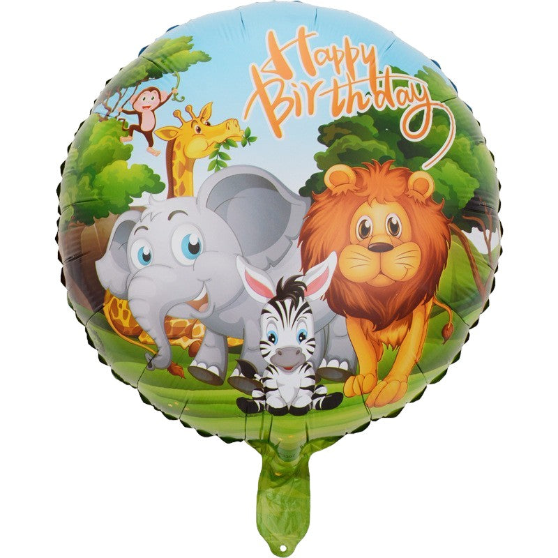 Balon din Folie Metalizata, Klevo, Mini Figurina Rotunda, Model Animalute, Happy Birthday, Tematica Aniversare, 45 cm, Ambalaj Individual, Pai Inclus, Umflare cu Aer sau Heliu, Multicolor