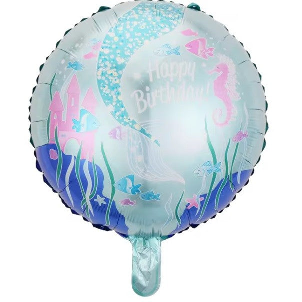 Balon din Folie Metalizata, Klevo, Mini Figurina Rotunda, Model Caluti de Mare, Happy Birthday, Tematica Aniversare, 45 cm, Ambalaj Individual, Pai Inclus, Umflare cu Aer sau Heliu, Multicolor