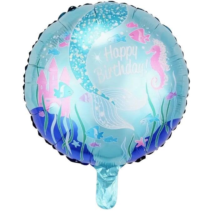 Balon din Folie Metalizata, Klevo, Mini Figurina Rotunda, Model Caluti de Mare, Happy Birthday, Tematica Aniversare, 45 cm, Ambalaj Individual, Pai Inclus, Umflare cu Aer sau Heliu, Multicolor