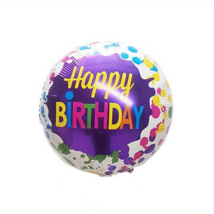 Set 3 Baloane din Folie Metalizata, Klevo, Mini Figurina Rotunda, Model Happy Birthday, 45 cm, Ambalaj Individual, Pai inclus, Umflare cu Aer sau cu